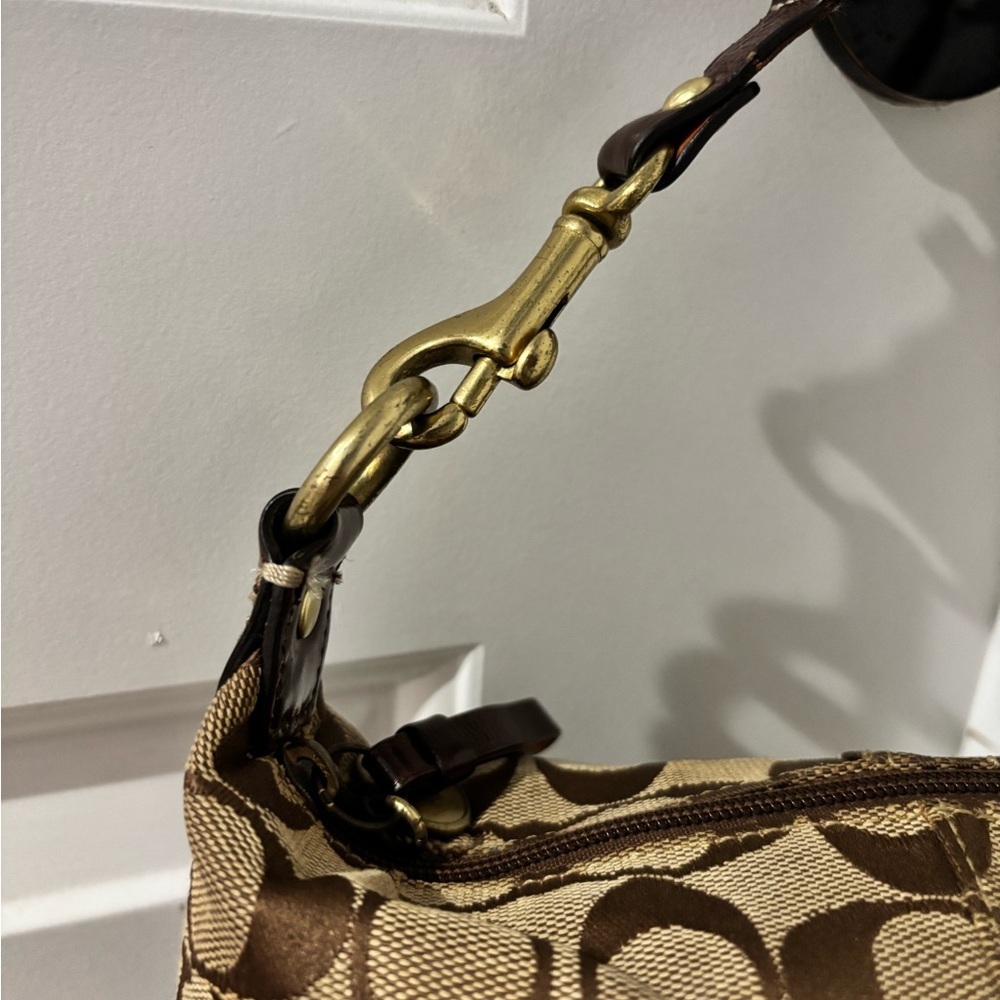 🍎🍎SOLD🍎🍎Vintage Coach Signature Mini Baguette Y2K Brown Canvas Shoulder Bag - Picture 8 of 11